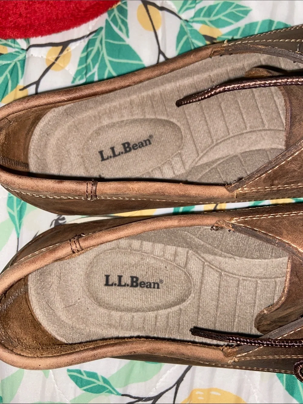 MENS LLBEAN LEATHER BOAT SHOES Dark Brown 14D EUC